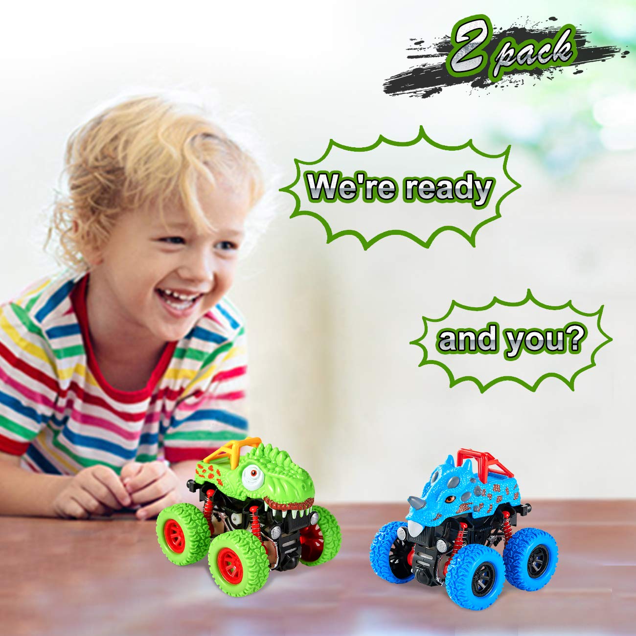 LODBY Dinosaur Toys for 2 3 4 5 Year Old Boys , Pull Back Vehicles Toys Monster Truck for Toddler Boys Age 2-4-6, Dino Cars for Kids 3-5 Year Old Christmas Birthday Gifts