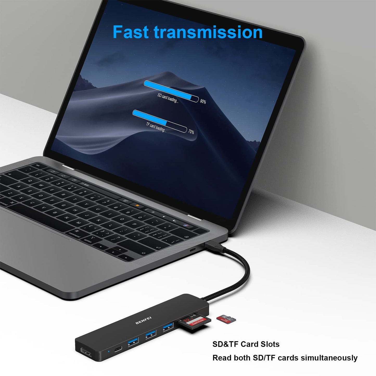 BENFEI USB C HUB 7-in-1 with HDMI(4K@60Hz,Certified), 100W Power Delivery, 3*USB 3.0, SD/TF Card Reader(160MB/s) Compatible with iPhone 15 Pro/Max, MacBook, iPad Pro, iMac, S23, XPS17