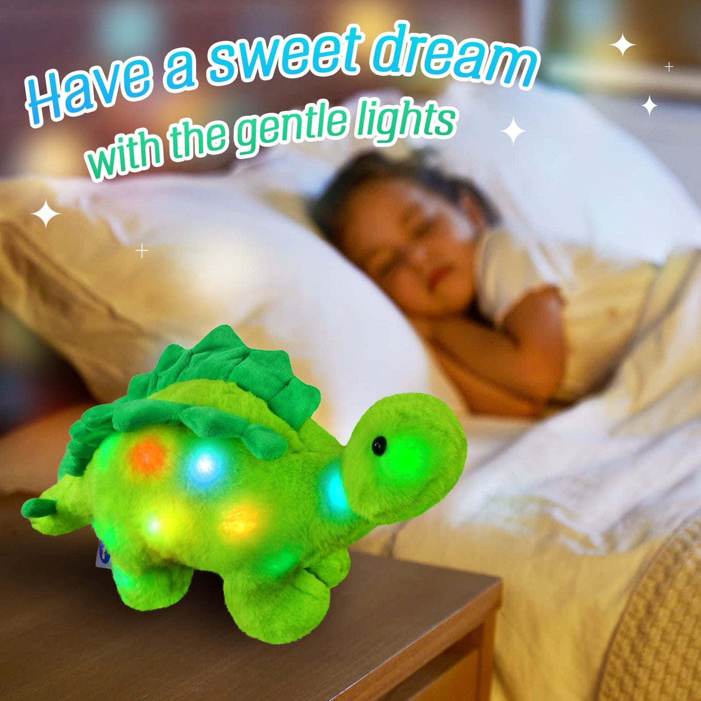 Glow Guards 16'' Light up Triceratops Dinosaur Stuffed Animal,LED Soft Dinosaur Plush Toy with Magic Night Lights&Lullaby,Birthday Children's Day for Toddler Kids