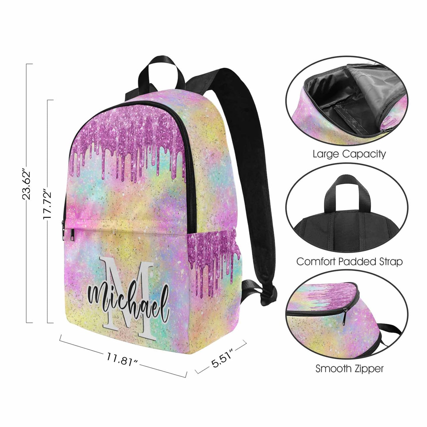 Personalized Backpack Set from Mom Dad, Custom Dark Pink Stars Bookbag and Lunch Box Customized Name Schoolbag Fashion Shoulder Bag Travel Bag for Family