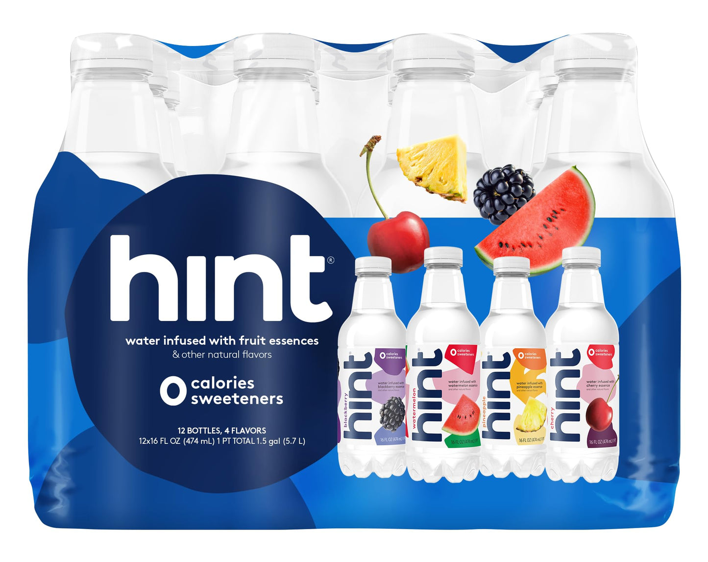 Hint Water Red Variety Pack, 3 Bottles Each of: Peach, Raspberry, Watermelon, and Strawberry Lemon, Zero Calories, Zero Sugar and Zero Sweeteners, 16 Fl Oz (Pack of 12)