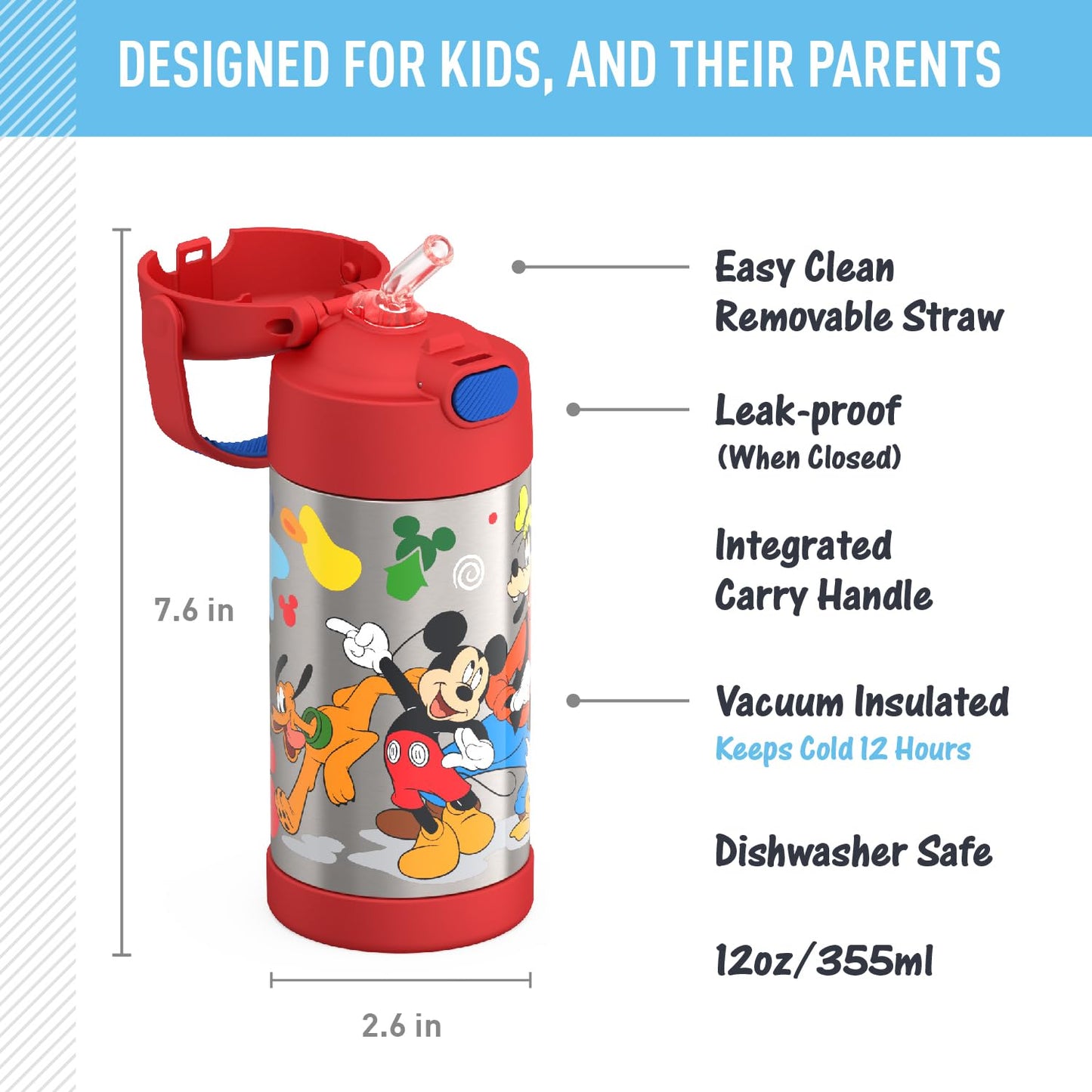 THERMOS FUNTAINER Water Bottle with Straw - 12 Ounce, Pokémon - Kids Stainless Steel Vacuum Insulated Water Bottle with Lid