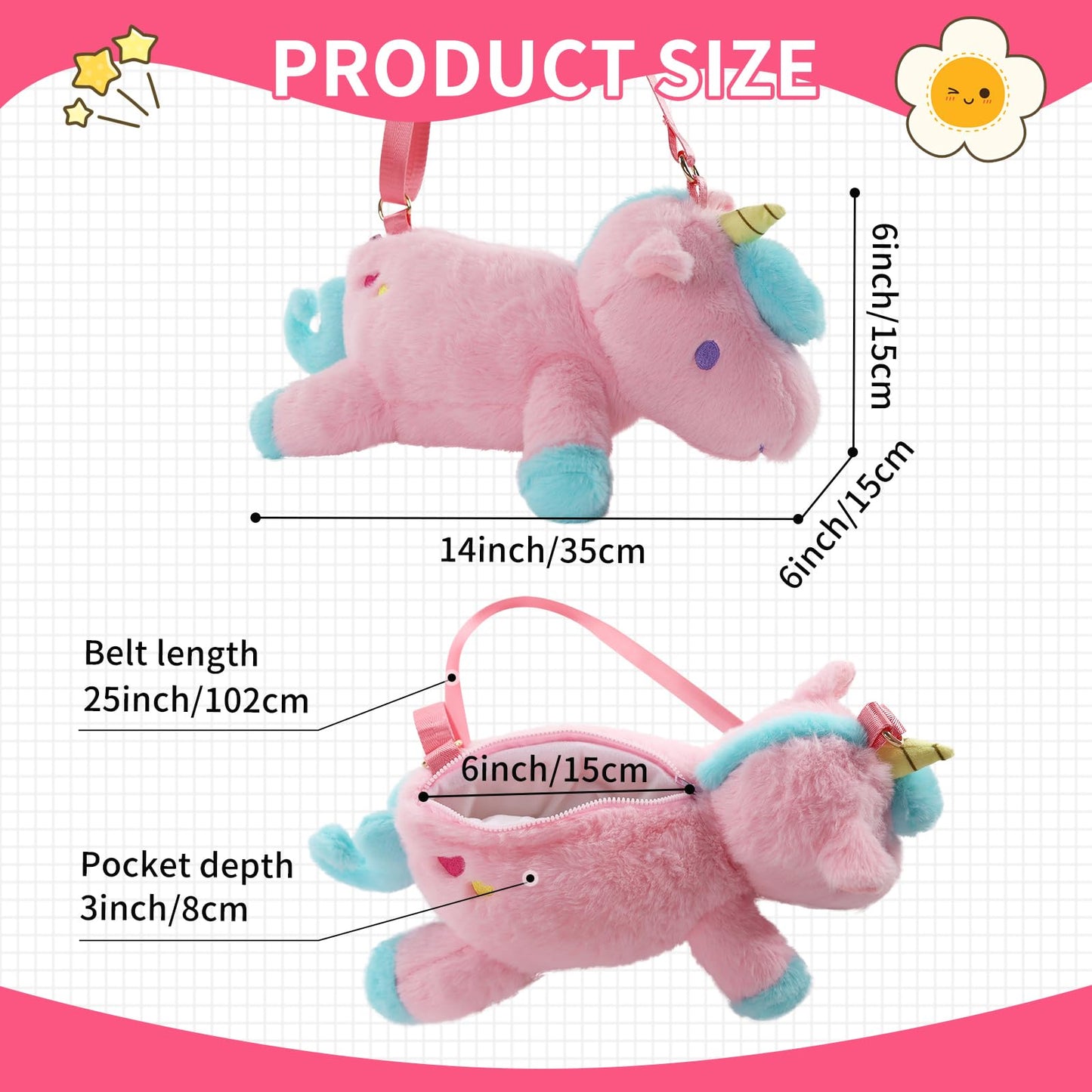 Sew Butiful 8" Unicorn Stuffed Animal - Cute Plush Toy Gift for 3-8 Years Old Girls, Soft Birthday Present for Baby, Toddler, Kids, Decor (White)