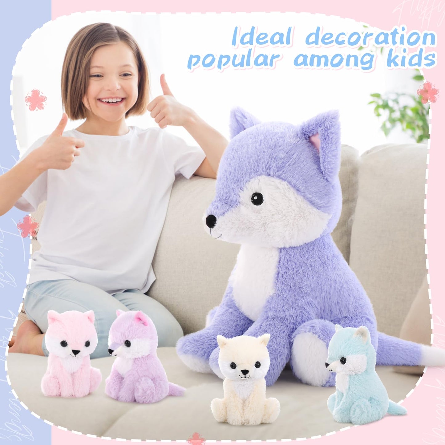 MaoGoLan 4 Pcs Dinosaur Stuffed Animals for Girls,Purple Stuffed Dinosaurs Plush Toys Set for Toddlers, Mummy Dinosaur with 3 Baby Triceratops Plushies, for Kids