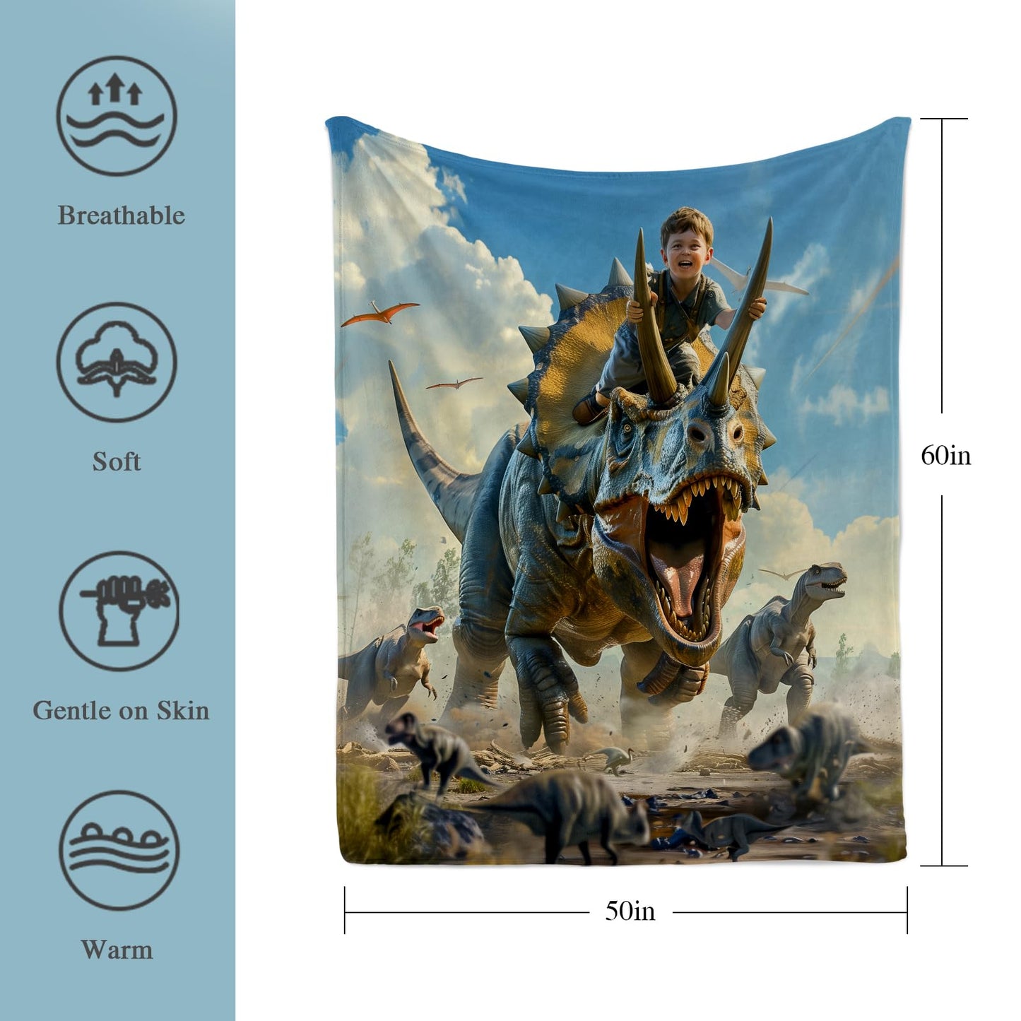 Dinosaur Blanket for Boys Kids 350GSM Soft Flannel Blanket for Boys Children's Toys are Suitable for Beds, Sofas, Outdoor Camping and School Lunch Break 50 * 60in