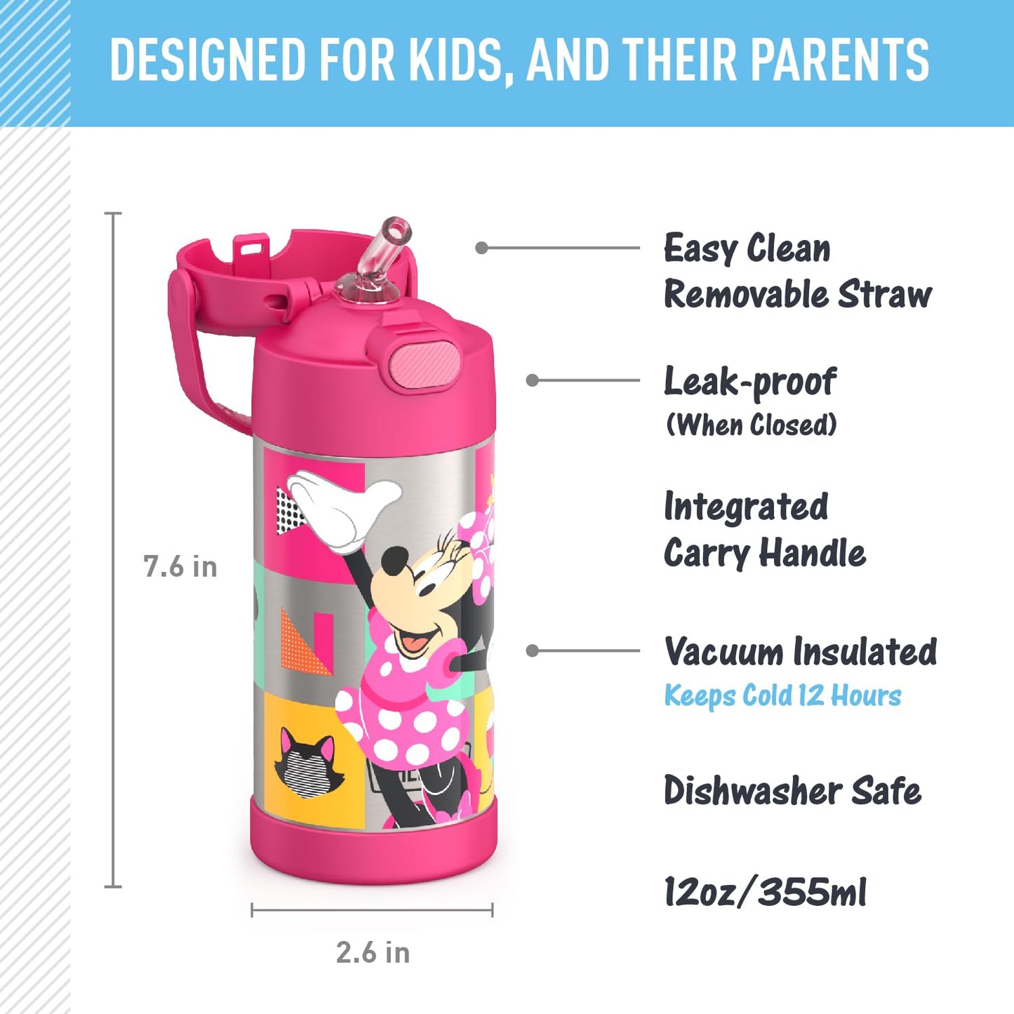 THERMOS FUNTAINER Water Bottle with Straw - 12 Ounce, Pokémon - Kids Stainless Steel Vacuum Insulated Water Bottle with Lid