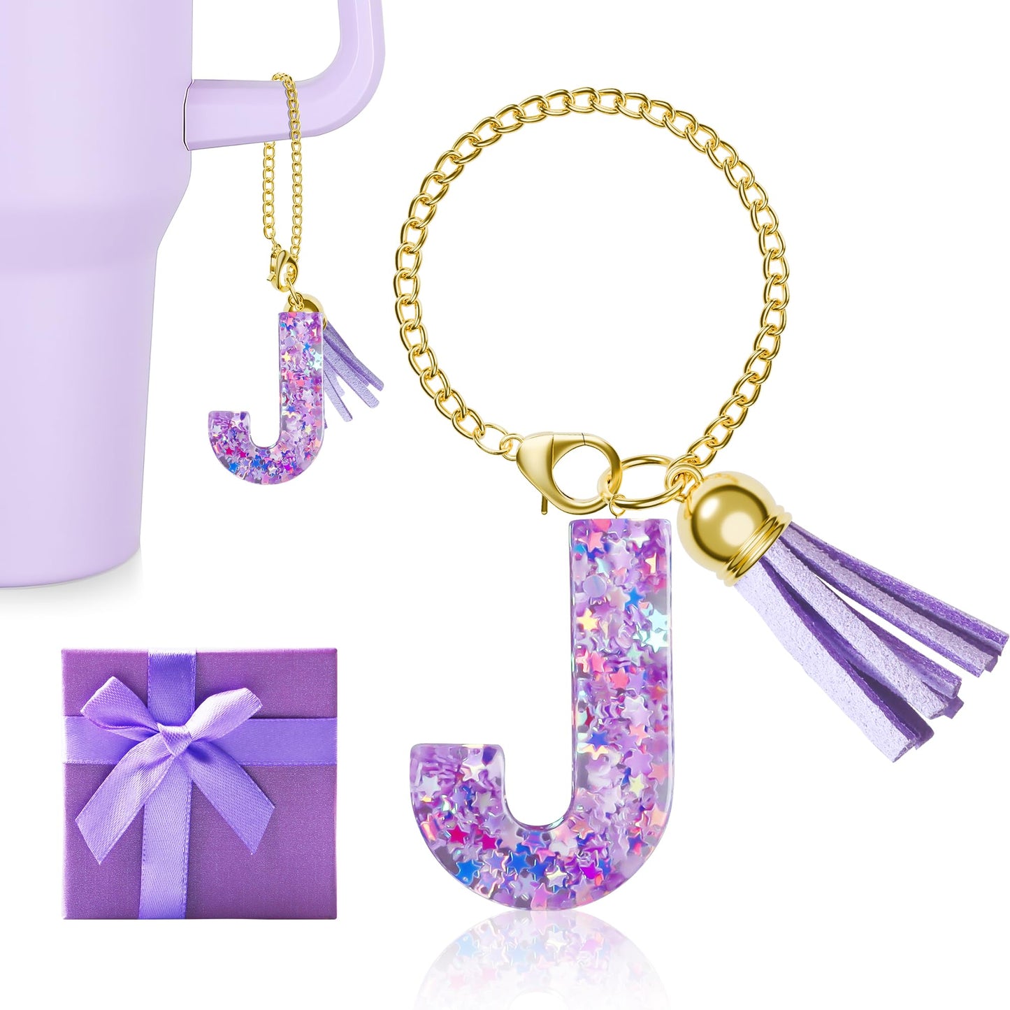 Letter Charm for Stanley Cup, 1PCS Purple Tumbler Accessories Charm for Handle, Initial Charm for Girls Women