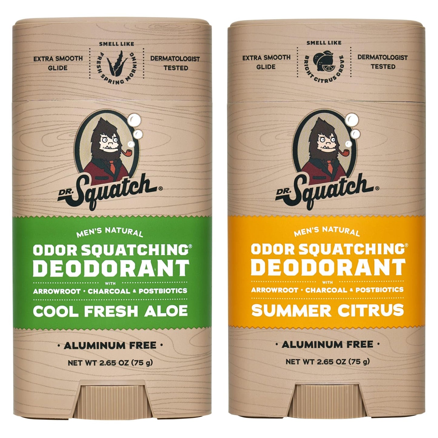 Men's Natural Deodorant - Aluminum-Free Deodorant from Dr. Squatch - Natural Deodorizer - made w/charcoal - Deodorant for Men - Smell fresh with Rainforest Rapids and Wood Barrel Bourbon (2 Pk)