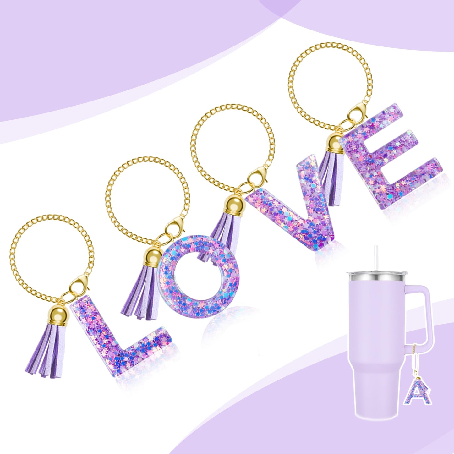 Letter Charm for Stanley Cup, 1PCS Purple Tumbler Accessories Charm for Handle, Initial Charm for Girls Women