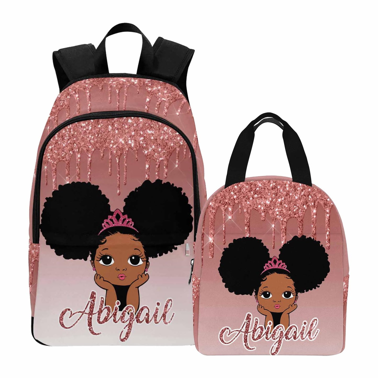 Personalized Backpack Set from Mom Dad, Custom Dark Pink Stars Bookbag and Lunch Box Customized Name Schoolbag Fashion Shoulder Bag Travel Bag for Family