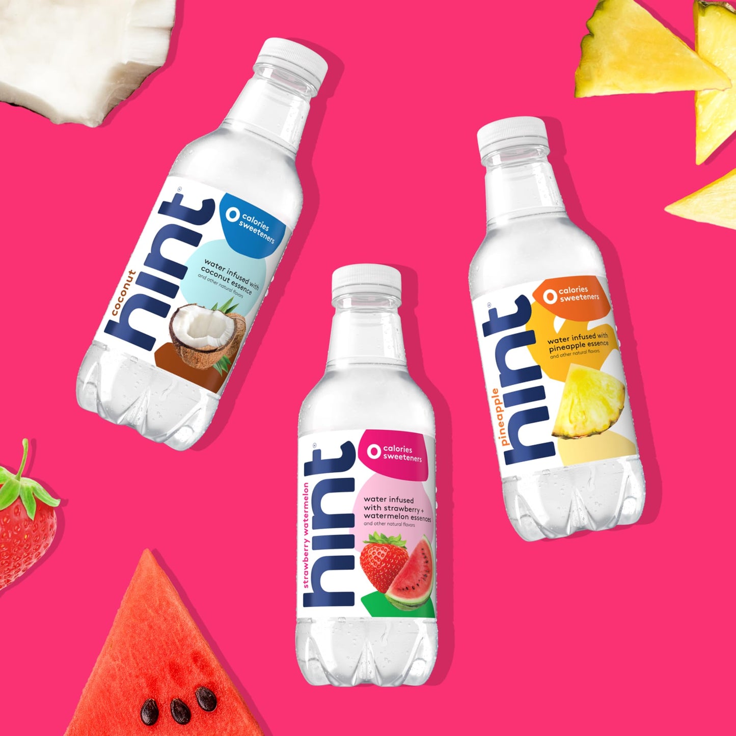 Hint Water Red Variety Pack, 3 Bottles Each of: Peach, Raspberry, Watermelon, and Strawberry Lemon, Zero Calories, Zero Sugar and Zero Sweeteners, 16 Fl Oz (Pack of 12)