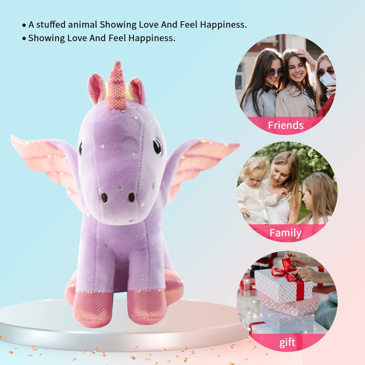 Sew Butiful 8" Unicorn Stuffed Animal - Cute Plush Toy Gift for 3-8 Years Old Girls, Soft Birthday Present for Baby, Toddler, Kids, Decor (White)