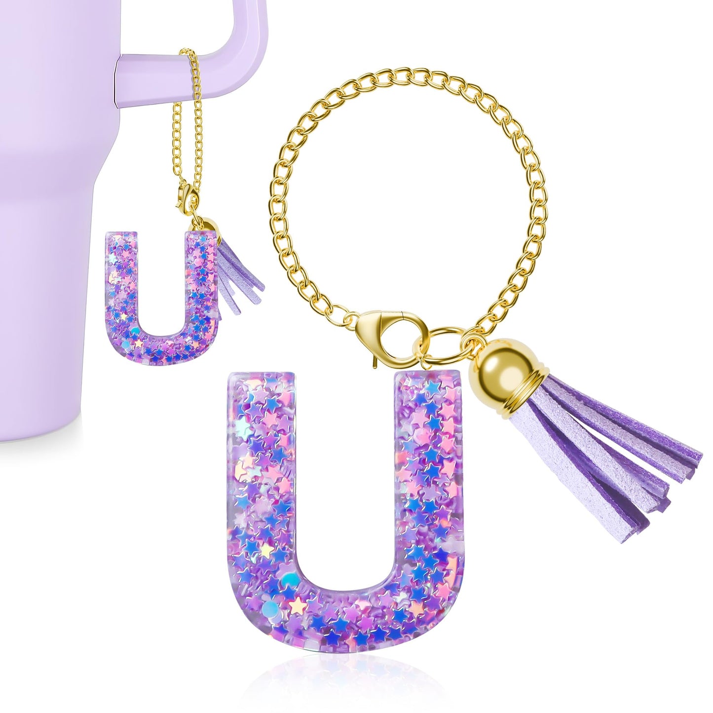 Letter Charm for Stanley Cup, 1PCS Purple Tumbler Accessories Charm for Handle, Initial Charm for Girls Women