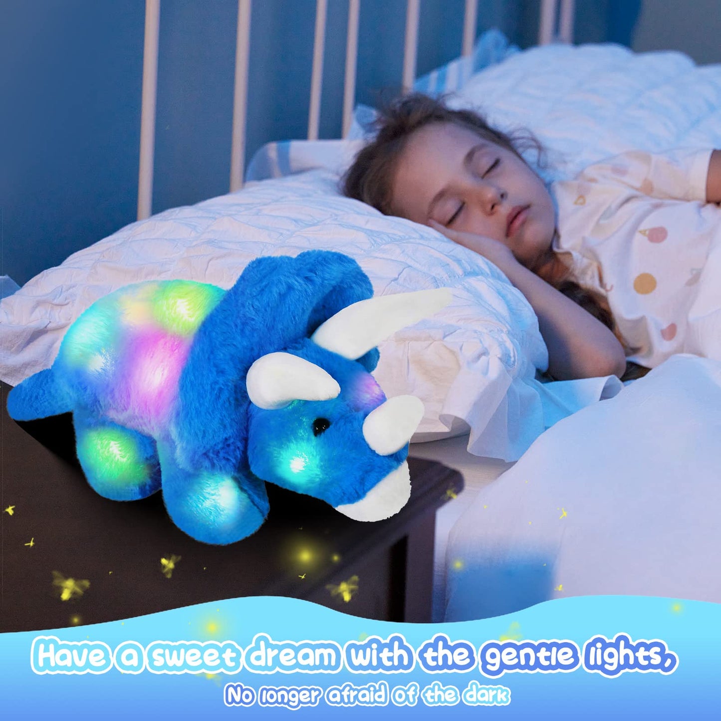 Glow Guards 16'' Light up Triceratops Dinosaur Stuffed Animal,LED Soft Dinosaur Plush Toy with Magic Night Lights&Lullaby,Birthday Children's Day for Toddler Kids