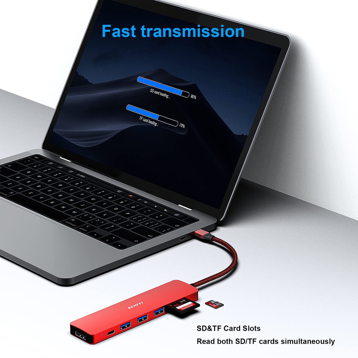 BENFEI USB C HUB 7-in-1 with HDMI(4K@60Hz,Certified), 100W Power Delivery, 3*USB 3.0, SD/TF Card Reader(160MB/s) Compatible with iPhone 15 Pro/Max, MacBook, iPad Pro, iMac, S23, XPS17