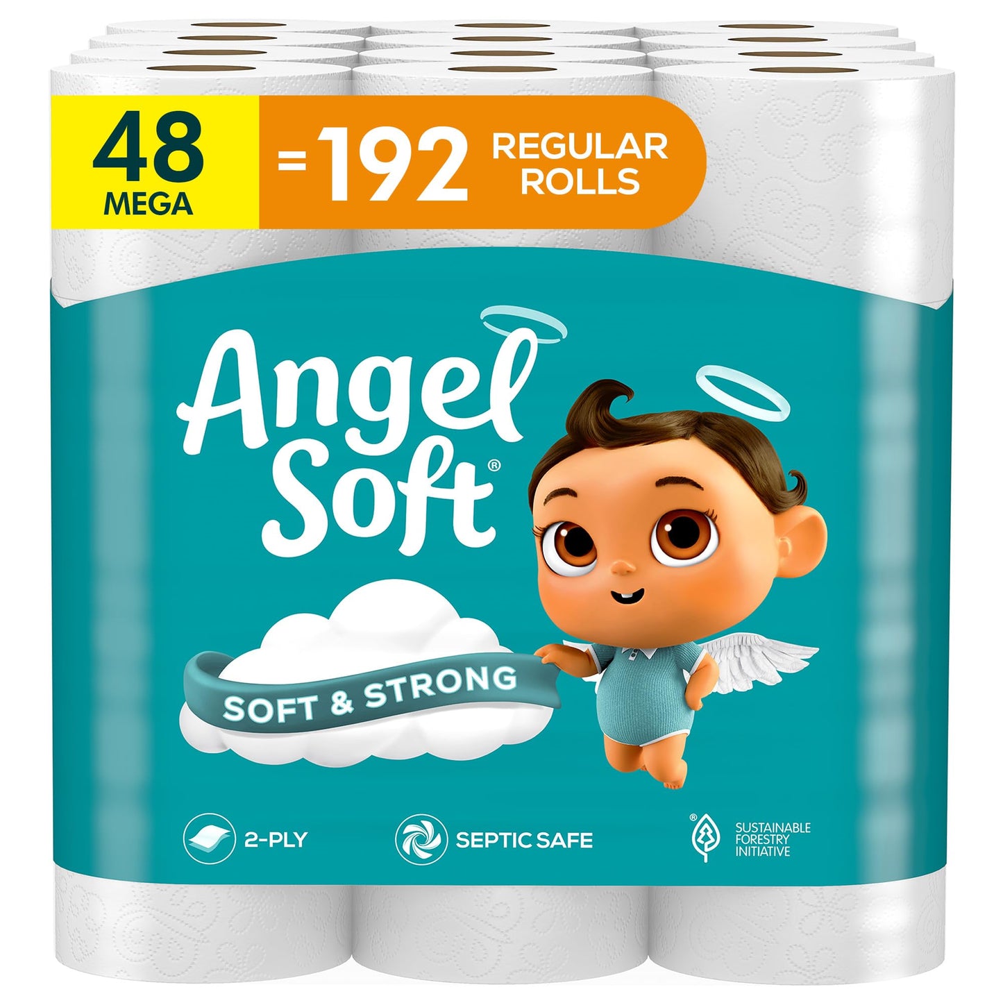 Angel Soft Toilet Paper, 16 Mega Rolls = 64 Regular Rolls, Soft and Strong Toilet Tissue