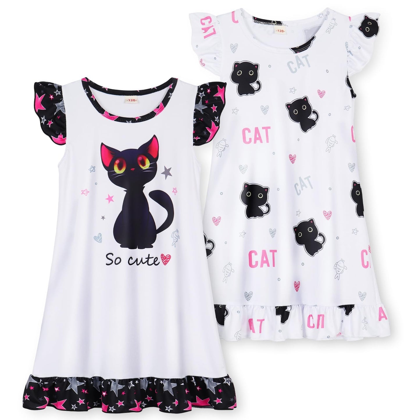 COTRIO Nightgowns for Girls Toddler Princess Night Dress Pajamas Nightshirts Sleepwear Night Gowns 2 Pack Sleep Clothes