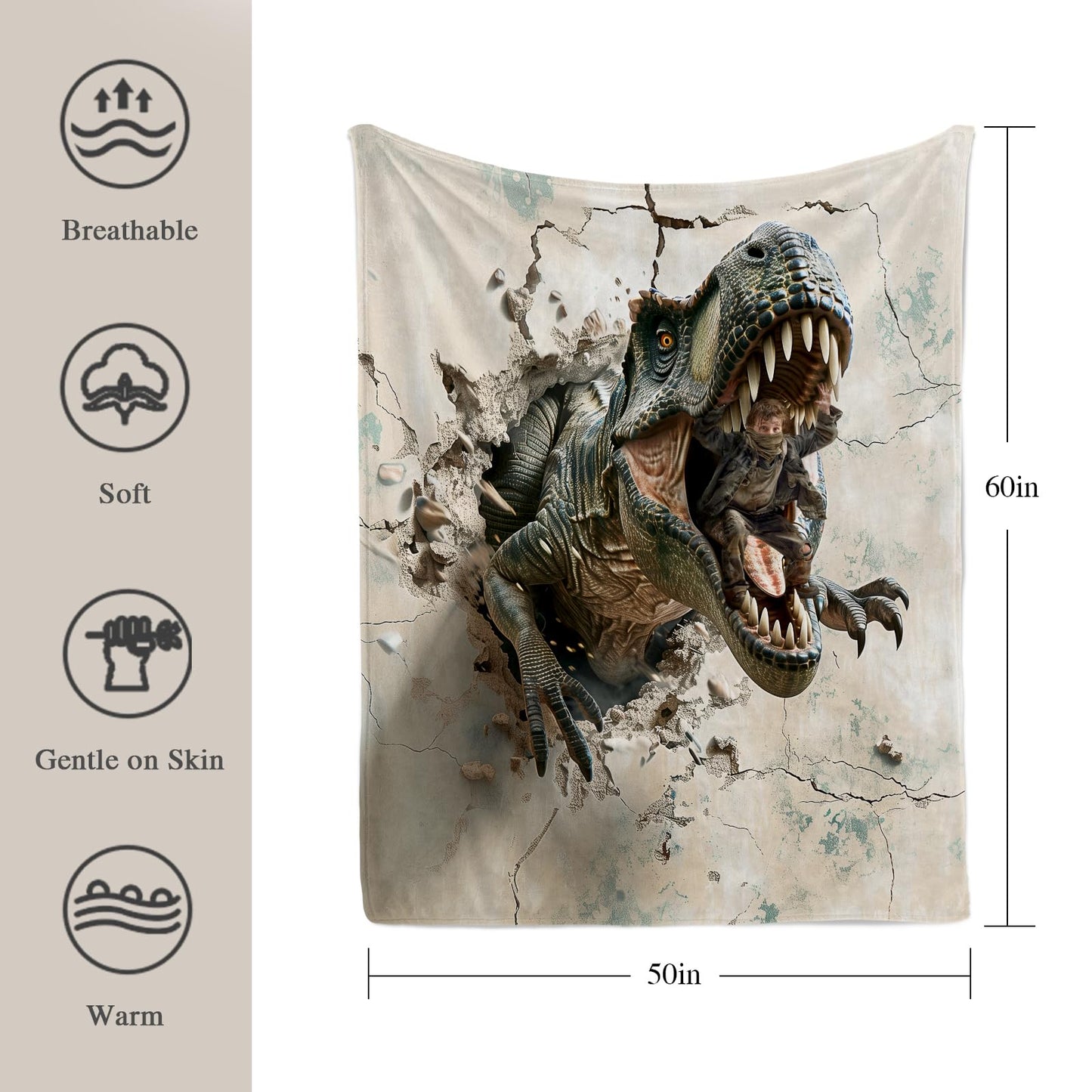 Dinosaur Blanket for Boys Kids 350GSM Soft Flannel Blanket for Boys Children's Toys are Suitable for Beds, Sofas, Outdoor Camping and School Lunch Break 50 * 60in