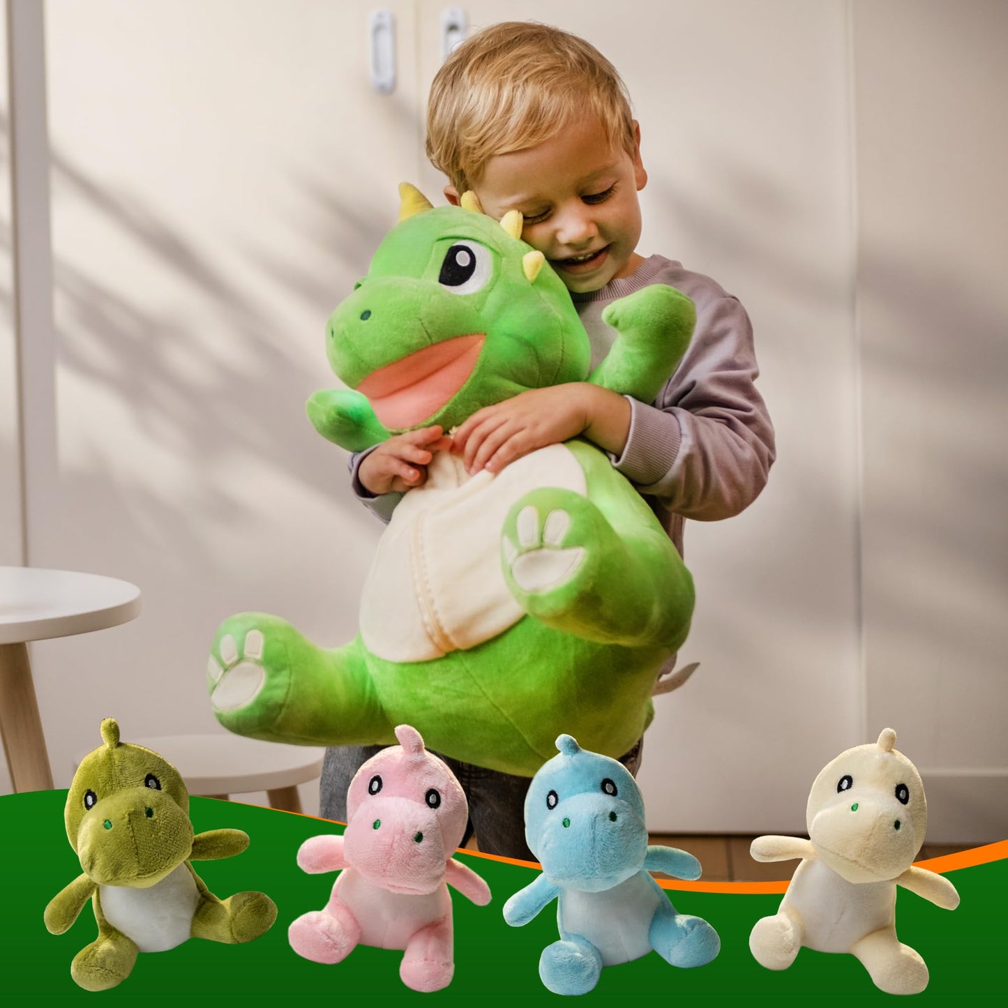 Dinosaur Toys for Kids 2-4, 3-5, Stuffed Animal Giant Dino Plushie with Lights, Sound & 4 Baby Dinosaur Plushies Inside Belly | Stuffed Dinosaur for Boys, Girls, Toddlers