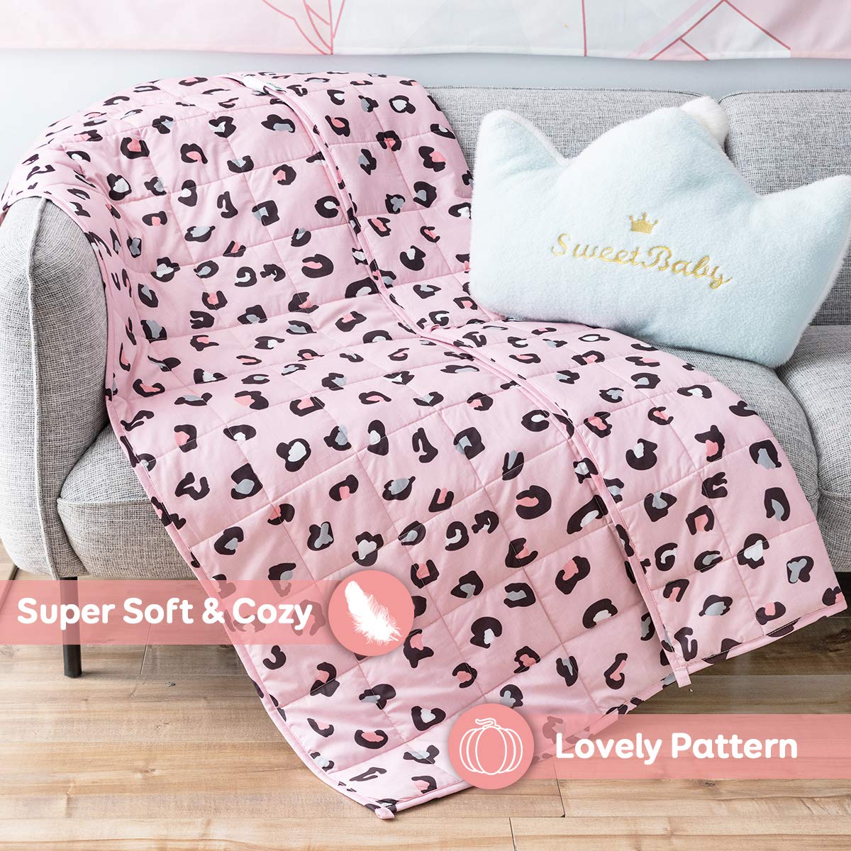 Sivio Weighted Blanket (36"x 48" 5lbs), Cotton Heavy Blanket with Glass Beads, Breathable and Soft Weighted Throw, Pink Cat