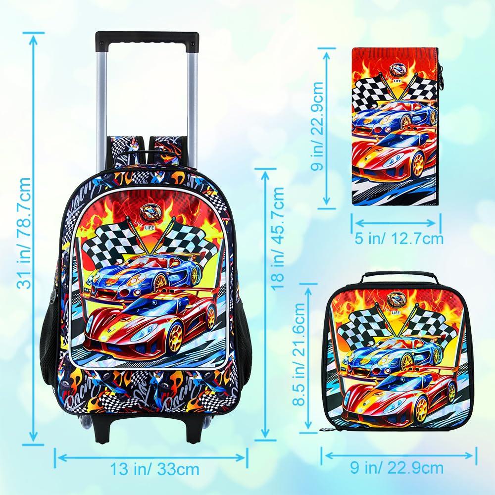 3PCS Rolling Backpack for Girls Boys, Kids Roller Wheeled Bookbag with Lunch Box, Backpacks with Wheels for Elementary