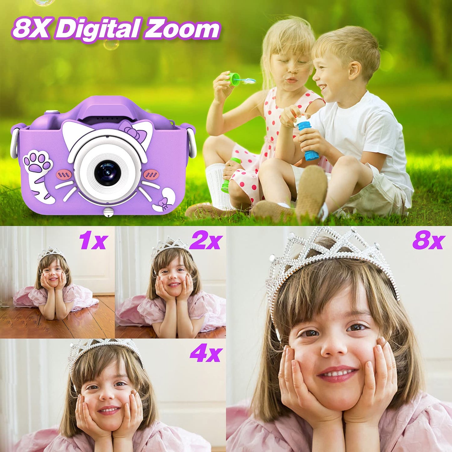 Goopow Kids Camera Toys for 3-8 Year Old Girls Boys,Children Digital Video Camcorder Camera with Cartoon Soft Silicone Cover, Best Chritmas Birthday Festival Gift for Kids - 32G SD Card Included