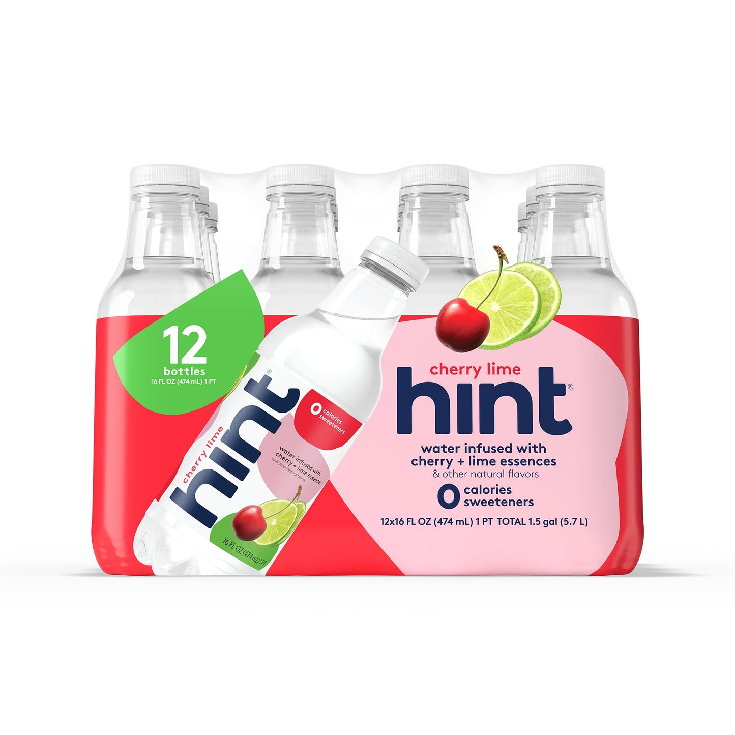 Hint Water Red Variety Pack, 3 Bottles Each of: Peach, Raspberry, Watermelon, and Strawberry Lemon, Zero Calories, Zero Sugar and Zero Sweeteners, 16 Fl Oz (Pack of 12)