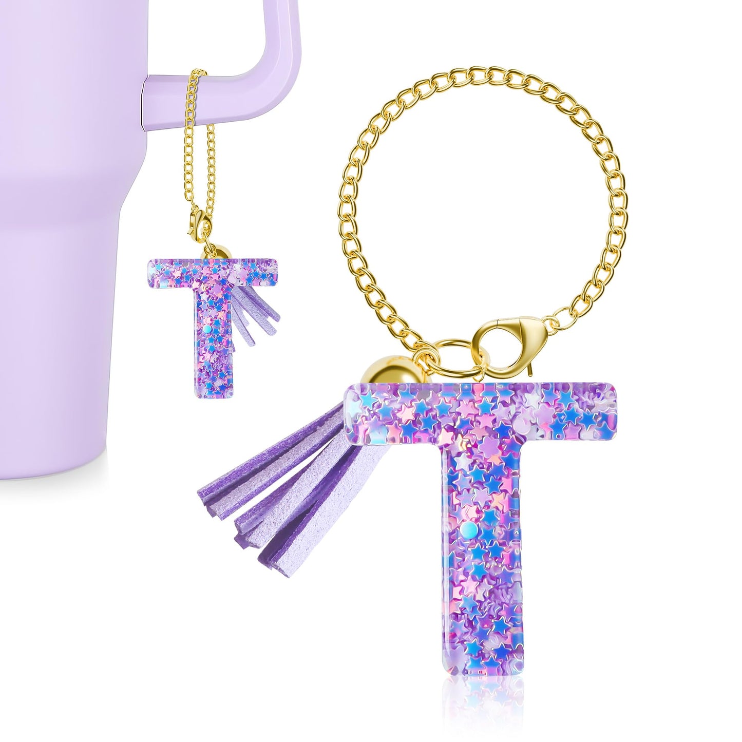 Letter Charm for Stanley Cup, 1PCS Purple Tumbler Accessories Charm for Handle, Initial Charm for Girls Women