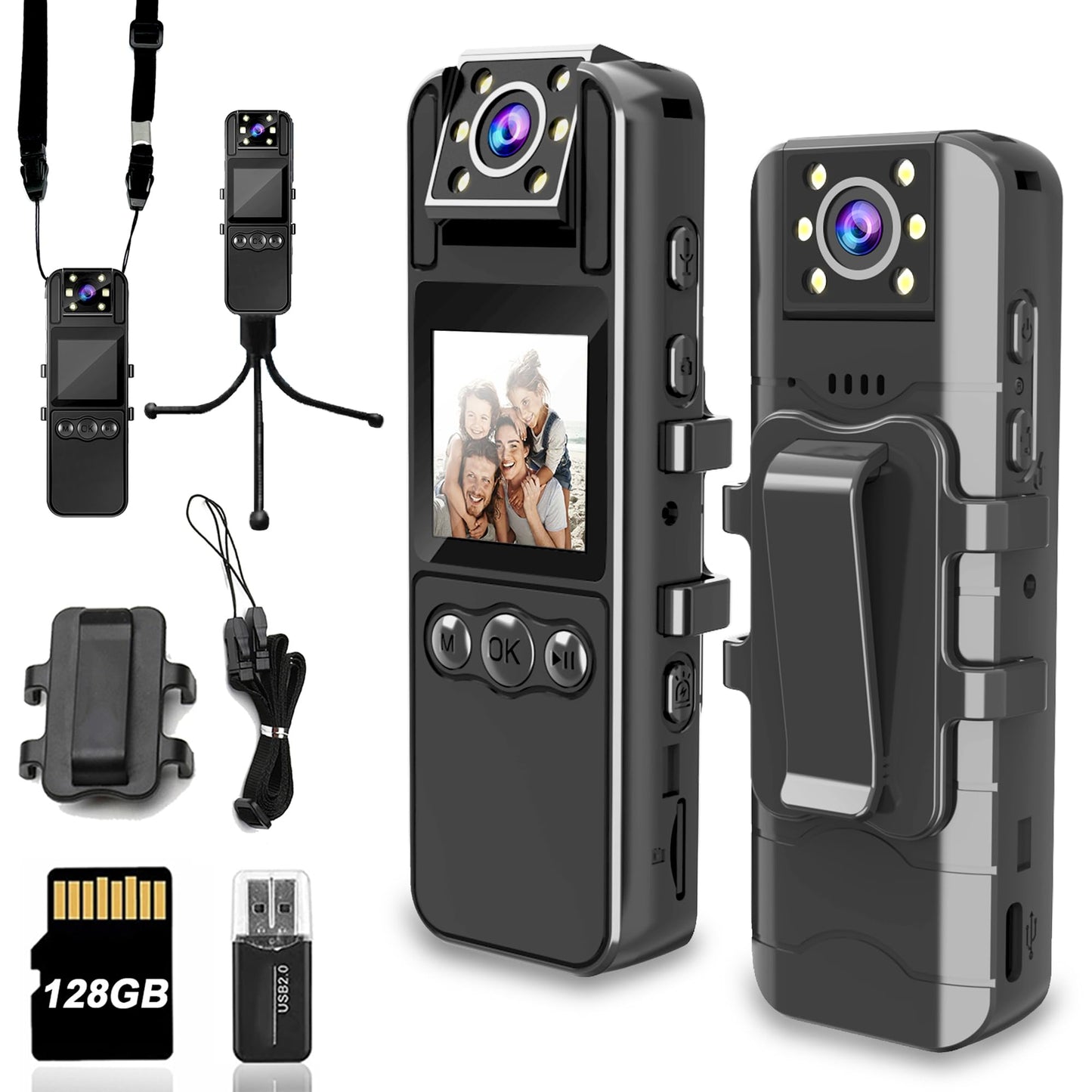 Body Camera with Audio and Video Recording, HD 1080P Body Cam with 180° Rotating Lens, 6HR Battery, IR Cut Auto Night Vision, 128GB Body Worn Camcorder, for Personal Civilians, Police Law Enforcement