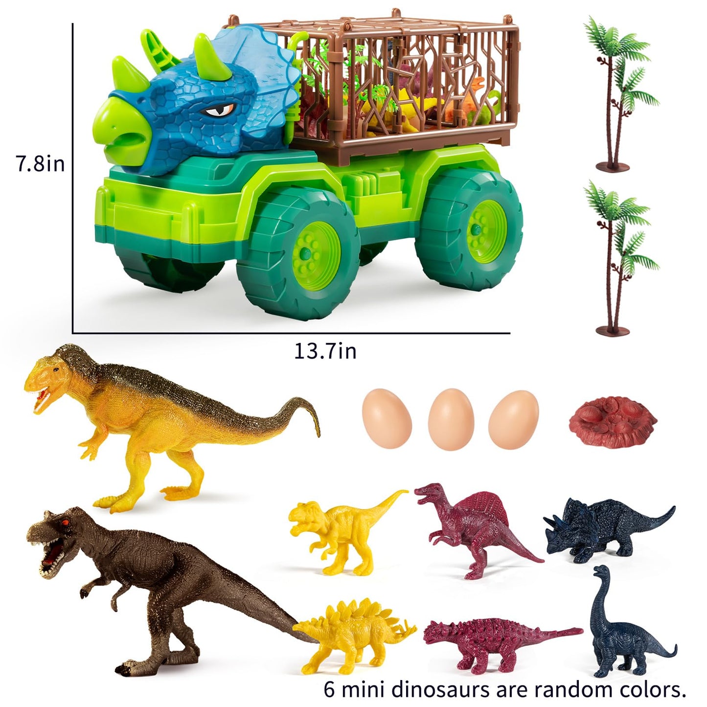 TEMI Dinosaur Truck Toys for Kids 3-5 Years, Tyrannosaurus Transport Car Carrier Truck with 8 Dino Figures, Activity Play Mat, Dinosaur Eggs, Trees, Capture Jurassic Play Set for Boys and Girls