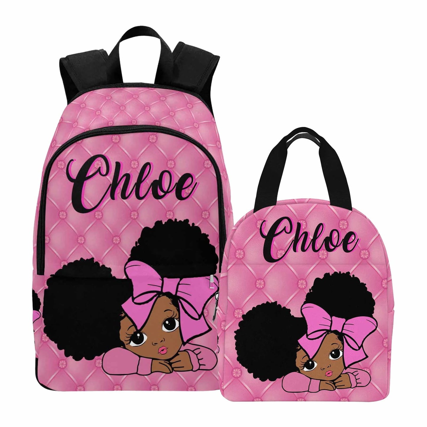 Personalized Backpack Set from Mom Dad, Custom Dark Pink Stars Bookbag and Lunch Box Customized Name Schoolbag Fashion Shoulder Bag Travel Bag for Family