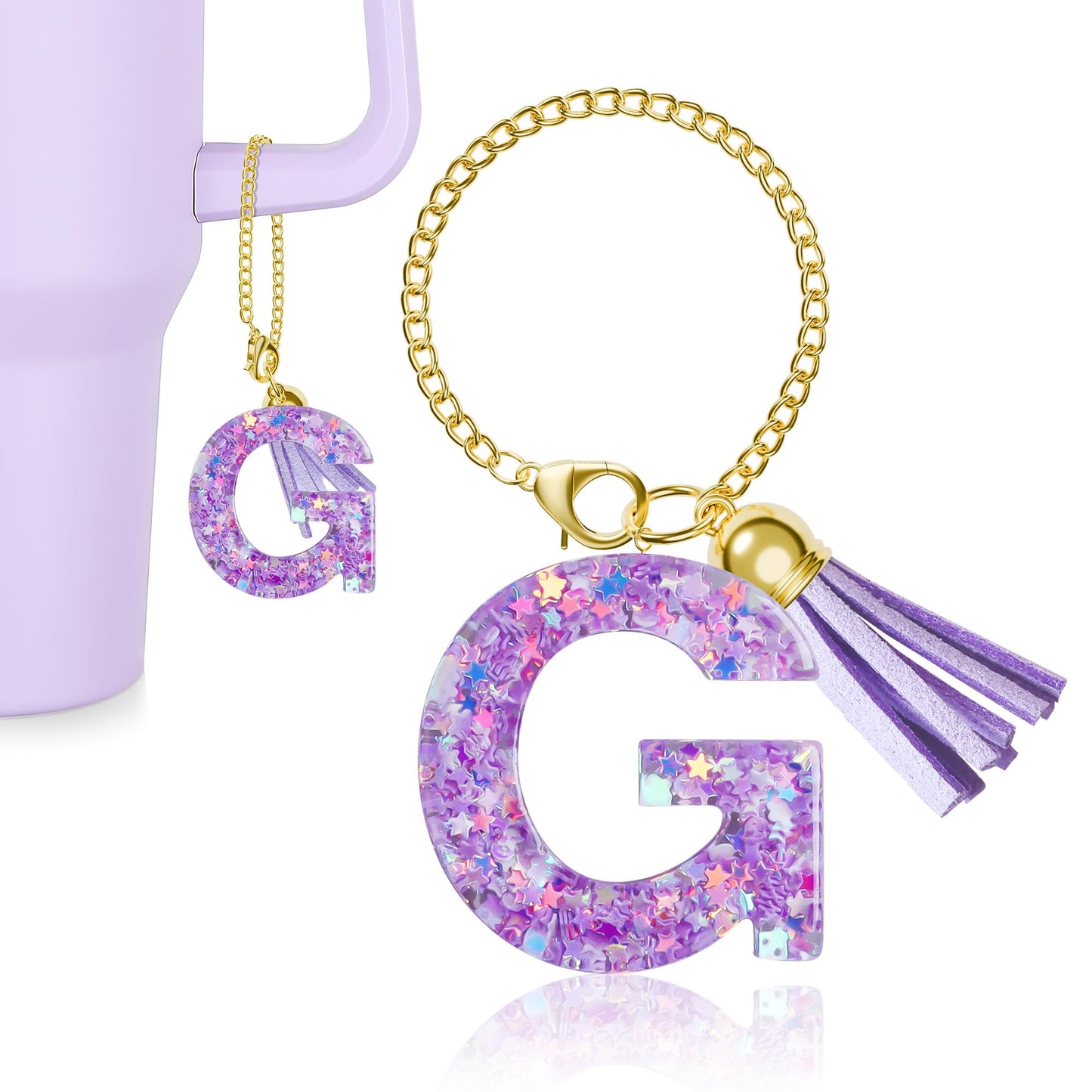 Letter Charm for Stanley Cup, 1PCS Purple Tumbler Accessories Charm for Handle, Initial Charm for Girls Women