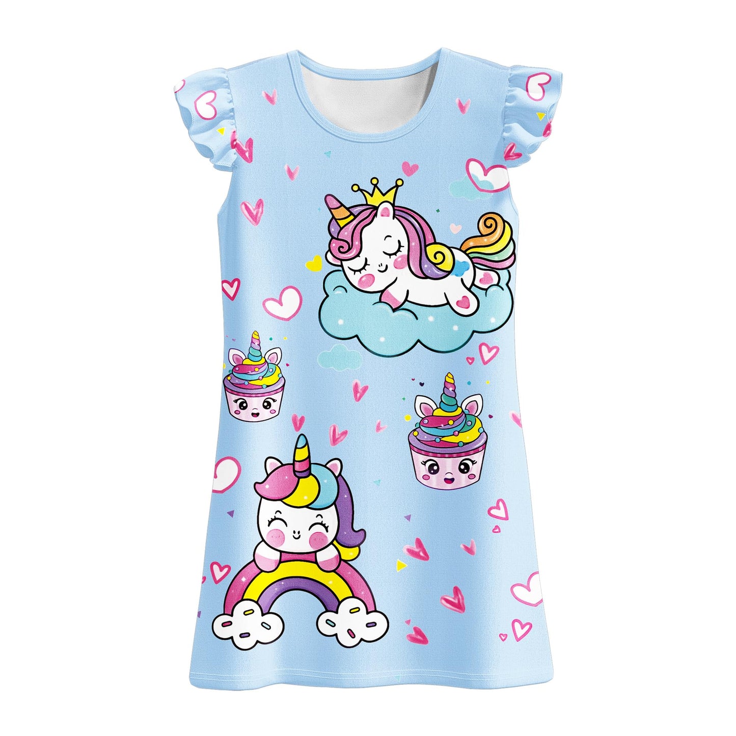 LQSZ 2Pcs Girls Nightgowns 3-10 Years Flutter Short Sleeves Nightdress Nightie Dress Sleepwear Pajamas for Little Girls