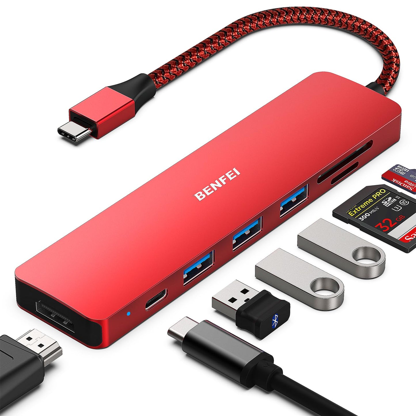 BENFEI USB C HUB 7-in-1 with HDMI(4K@60Hz,Certified), 100W Power Delivery, 3*USB 3.0, SD/TF Card Reader(160MB/s) Compatible with iPhone 15 Pro/Max, MacBook, iPad Pro, iMac, S23, XPS17