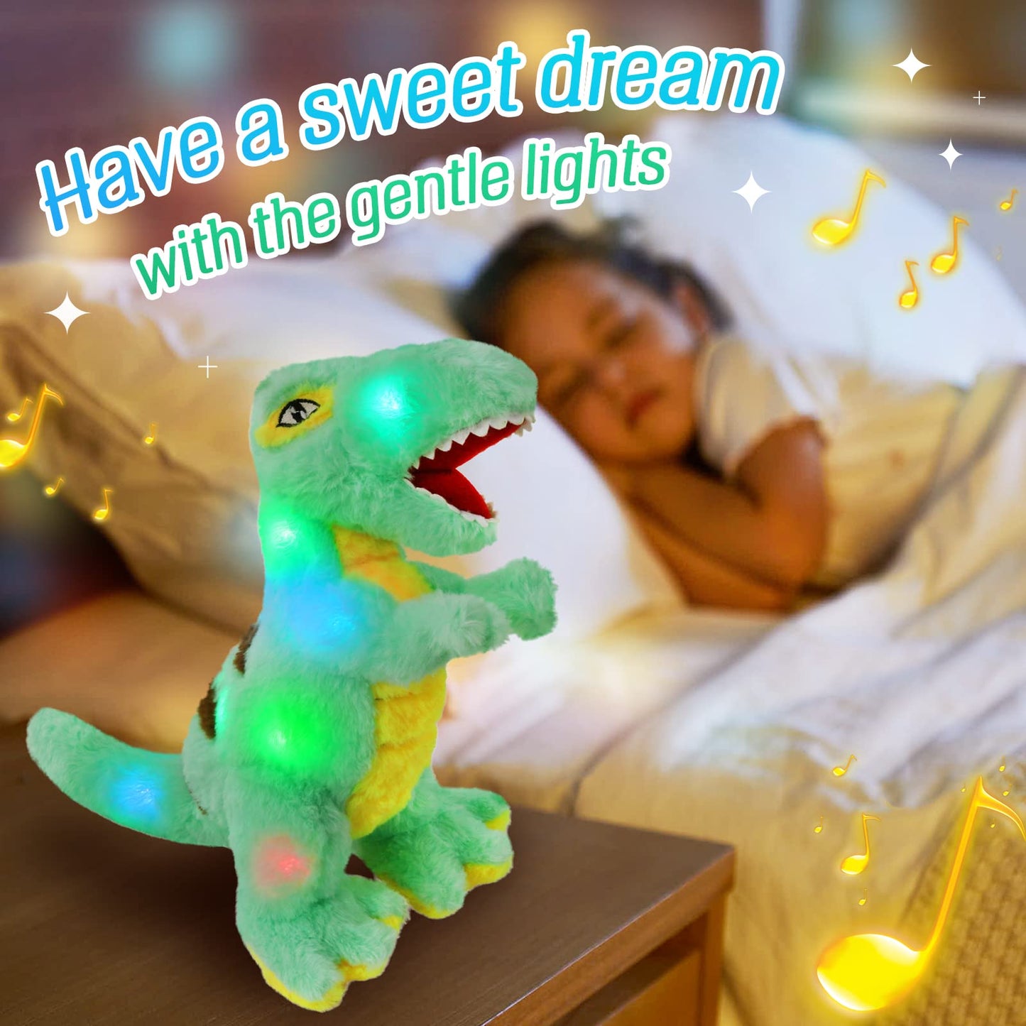 Glow Guards 16'' Light up Triceratops Dinosaur Stuffed Animal,LED Soft Dinosaur Plush Toy with Magic Night Lights&Lullaby,Birthday Children's Day for Toddler Kids