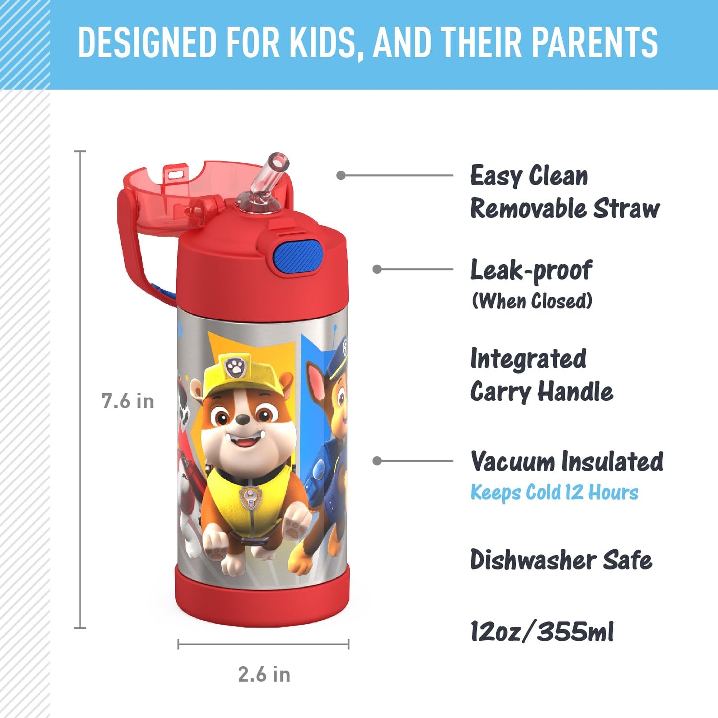 THERMOS FUNTAINER Water Bottle with Straw - 12 Ounce, Pokémon - Kids Stainless Steel Vacuum Insulated Water Bottle with Lid