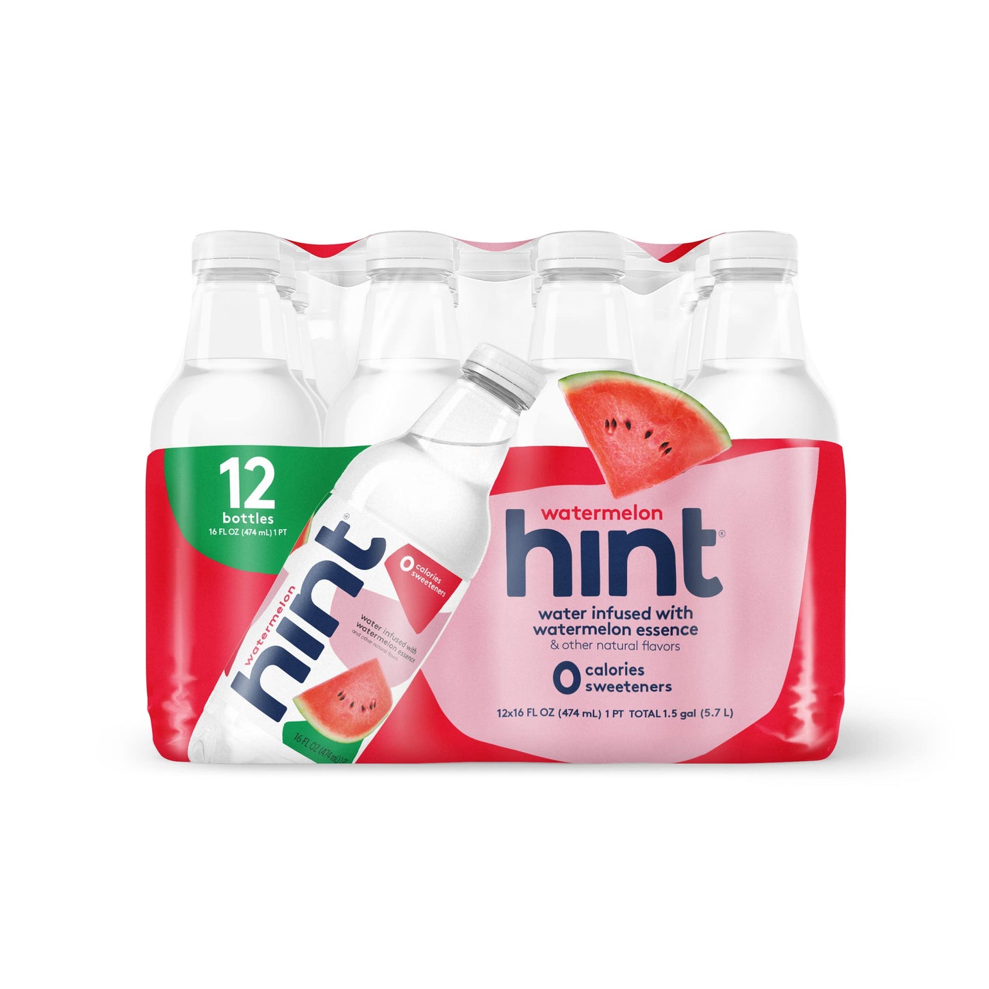 Hint Water Red Variety Pack, 3 Bottles Each of: Peach, Raspberry, Watermelon, and Strawberry Lemon, Zero Calories, Zero Sugar and Zero Sweeteners, 16 Fl Oz (Pack of 12)