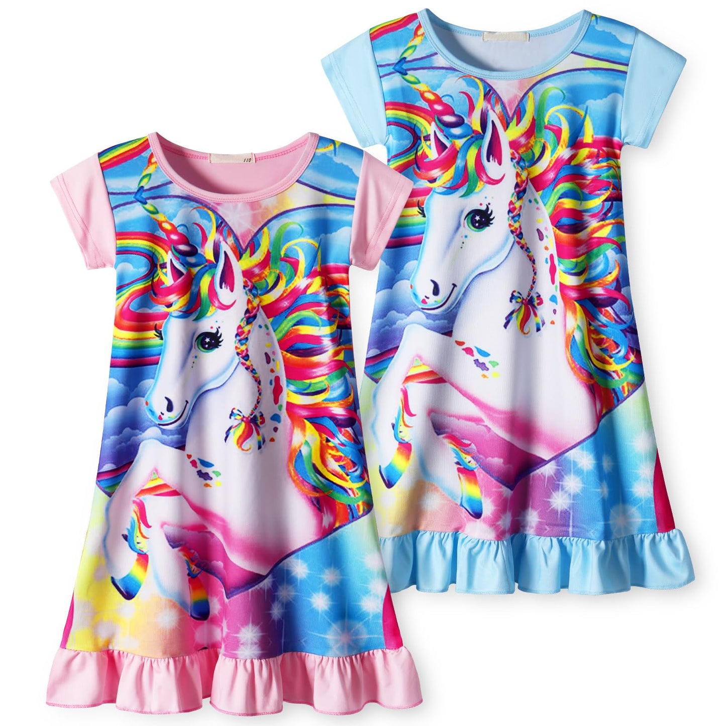 COTRIO Nightgowns for Girls Toddler Princess Night Dress Pajamas Nightshirts Sleepwear Night Gowns 2 Pack Sleep Clothes