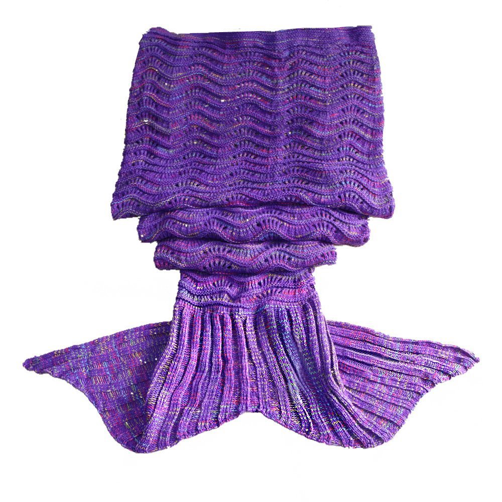 Fu Store Mermaid Tail Blanket Crochet Mermaid Blanket for Women Girls All Seasons Sofa Sleeping Blanket Birthday Wedding Mother's Valentine's Day 71‘’x35‘’ Purple