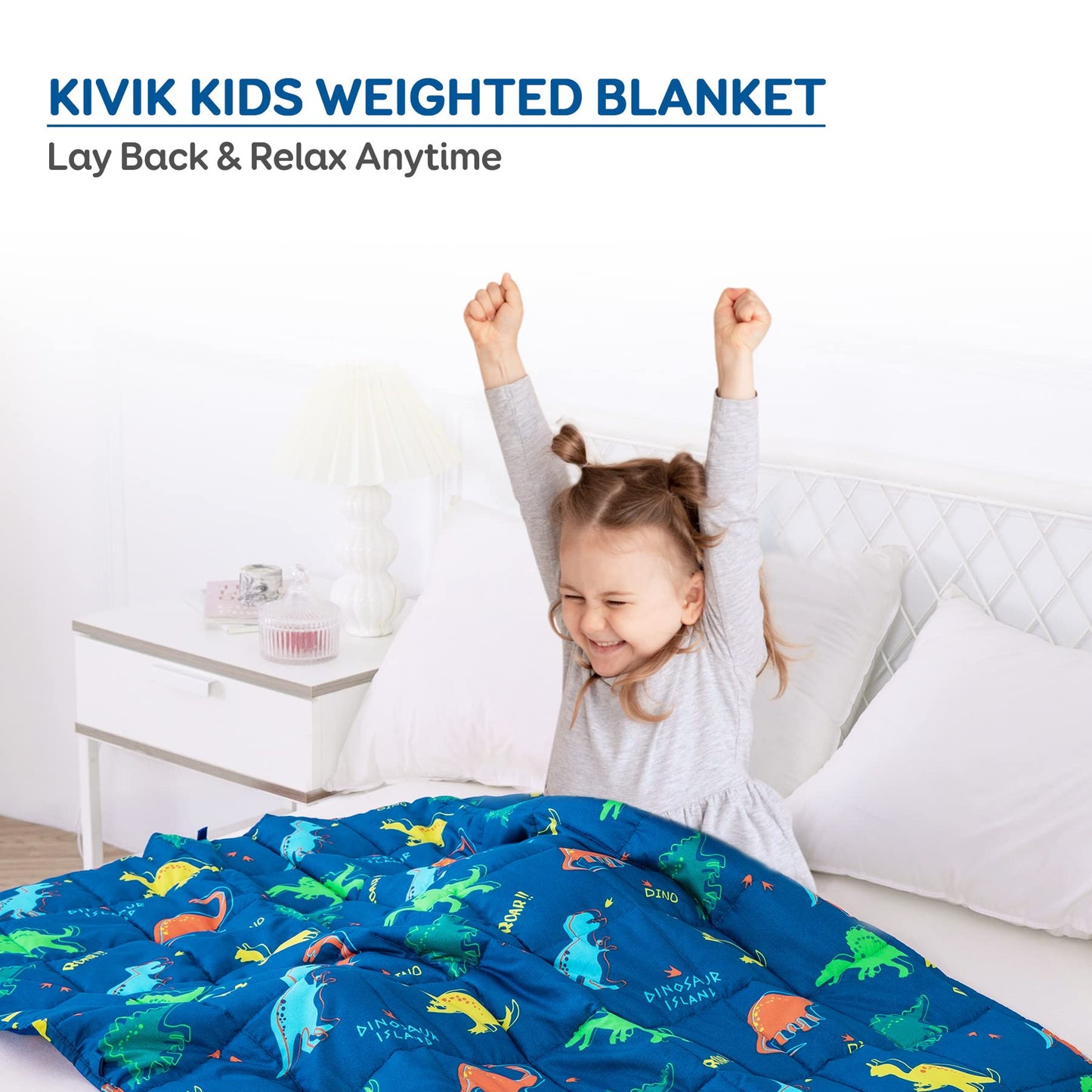 Kivik Weighted Blanket 3lbs, Blue Dinosaur Heavy Thorw Blanket, Small Weighted Cooling Blankets 3 Pounds, 36x48 Inches Blue