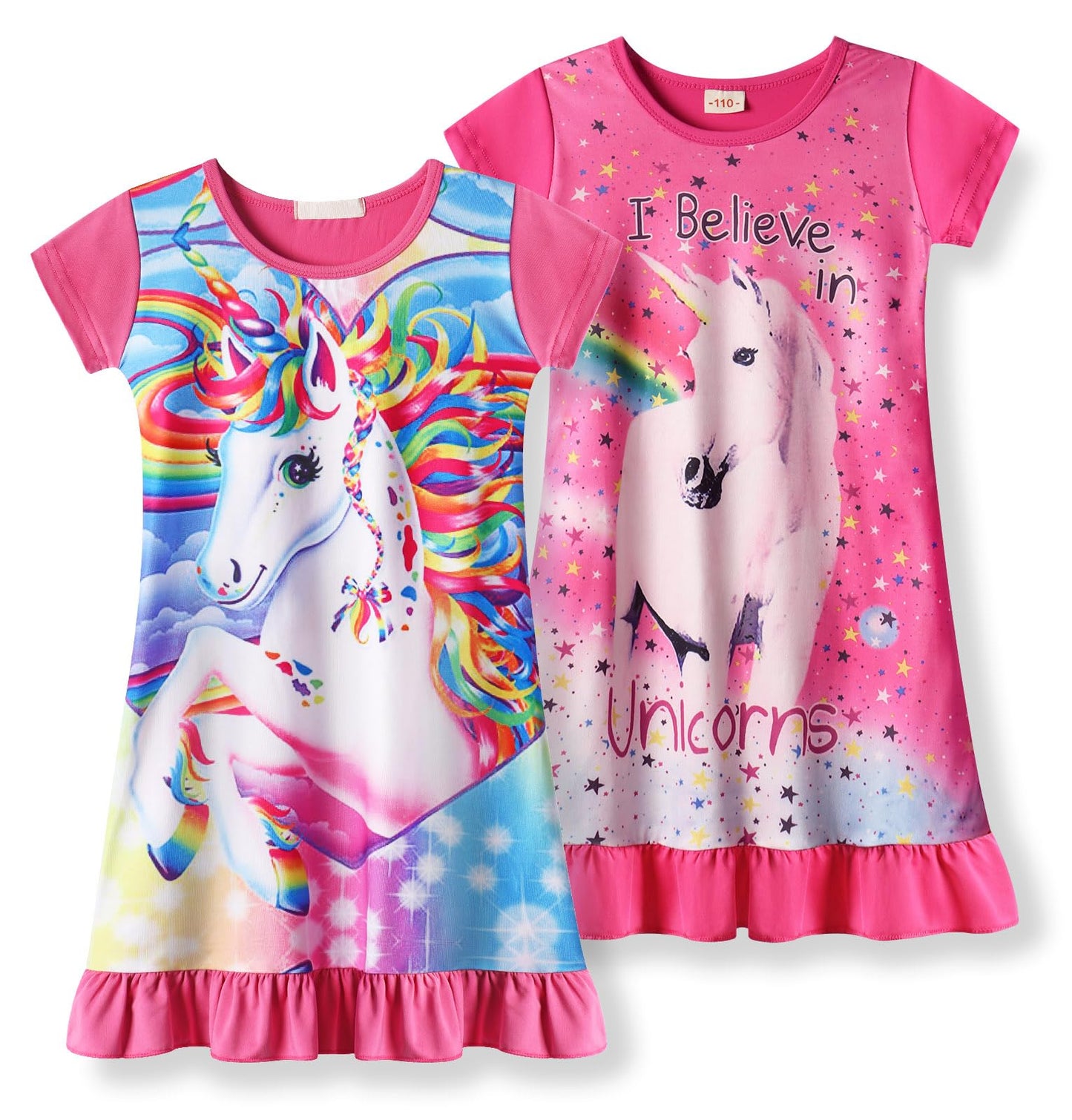 COTRIO Nightgowns for Girls Toddler Princess Night Dress Pajamas Nightshirts Sleepwear Night Gowns 2 Pack Sleep Clothes