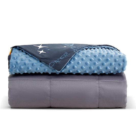 SLEEP ZONE Cooling Weighted Blanket for Throw Size (36"x48", 5 lb) with Removable Minky Cover and Premium Glass Beads, Space Rocket Pattern