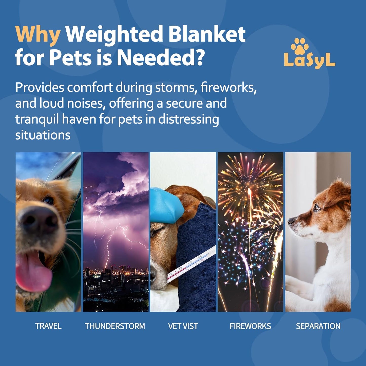 LaSyL Weighted Blanket for Pets | Thunder Blanket for Dogs Anxiety | Premium Soft Minky | Relaxation & Calming & Anti Anxiety | Blue Grey Star, Washable Large 40" L x 47" W