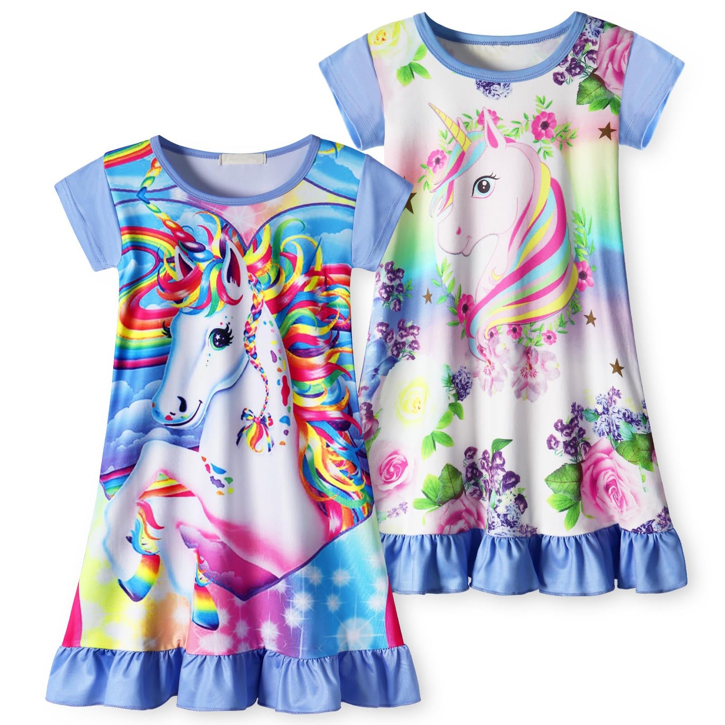 COTRIO Nightgowns for Girls Toddler Princess Night Dress Pajamas Nightshirts Sleepwear Night Gowns 2 Pack Sleep Clothes