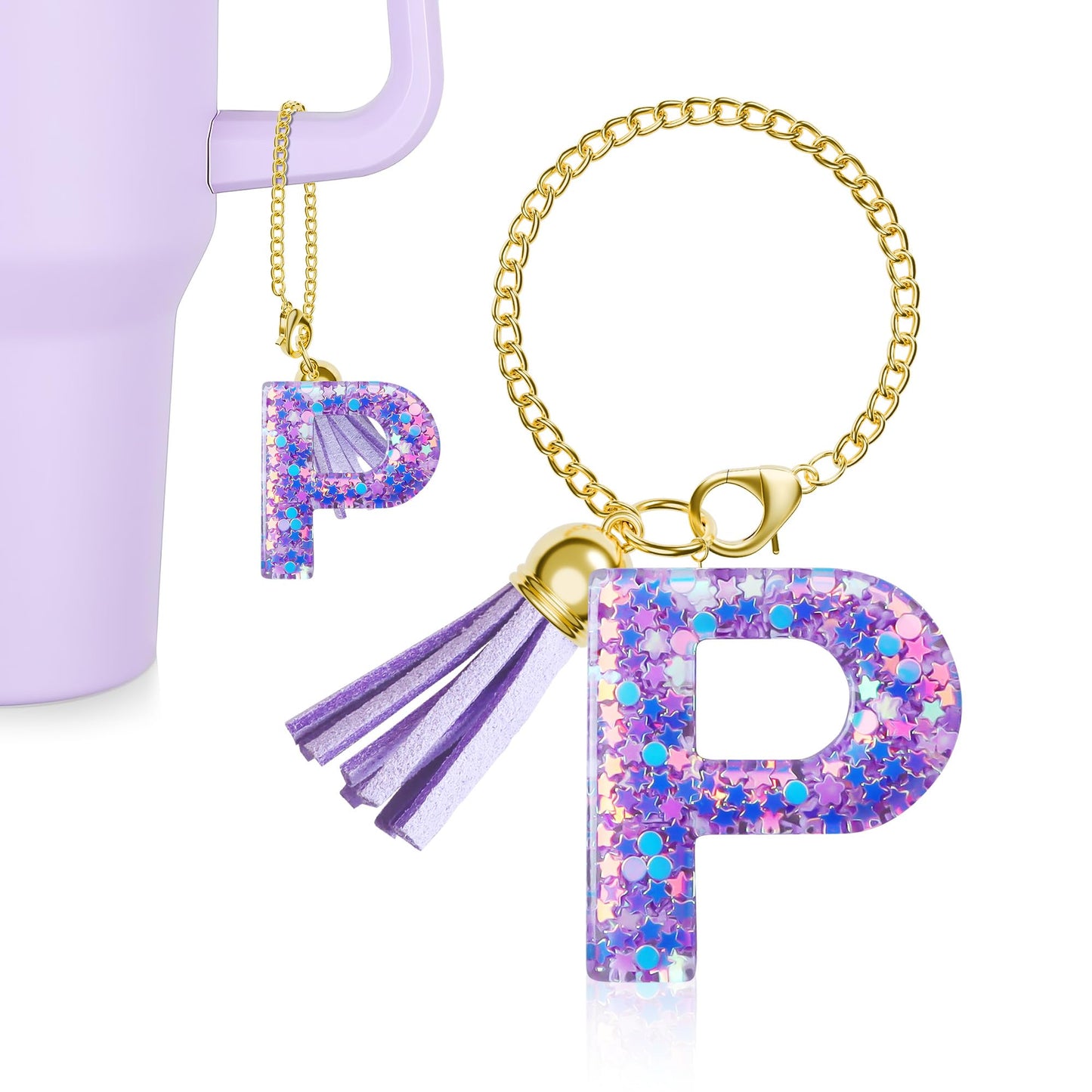 Letter Charm for Stanley Cup, 1PCS Purple Tumbler Accessories Charm for Handle, Initial Charm for Girls Women