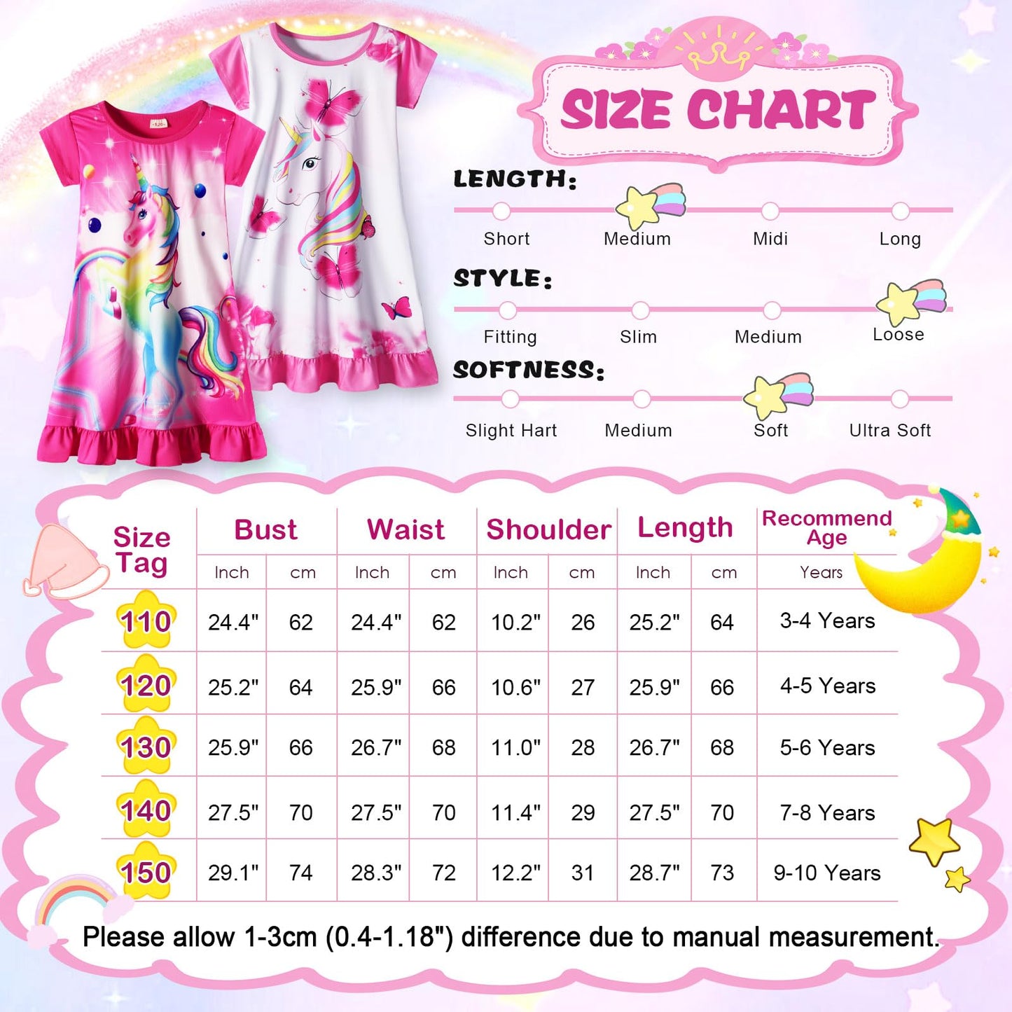 COTRIO Nightgowns for Girls Toddler Princess Night Dress Pajamas Nightshirts Sleepwear Night Gowns 2 Pack Sleep Clothes