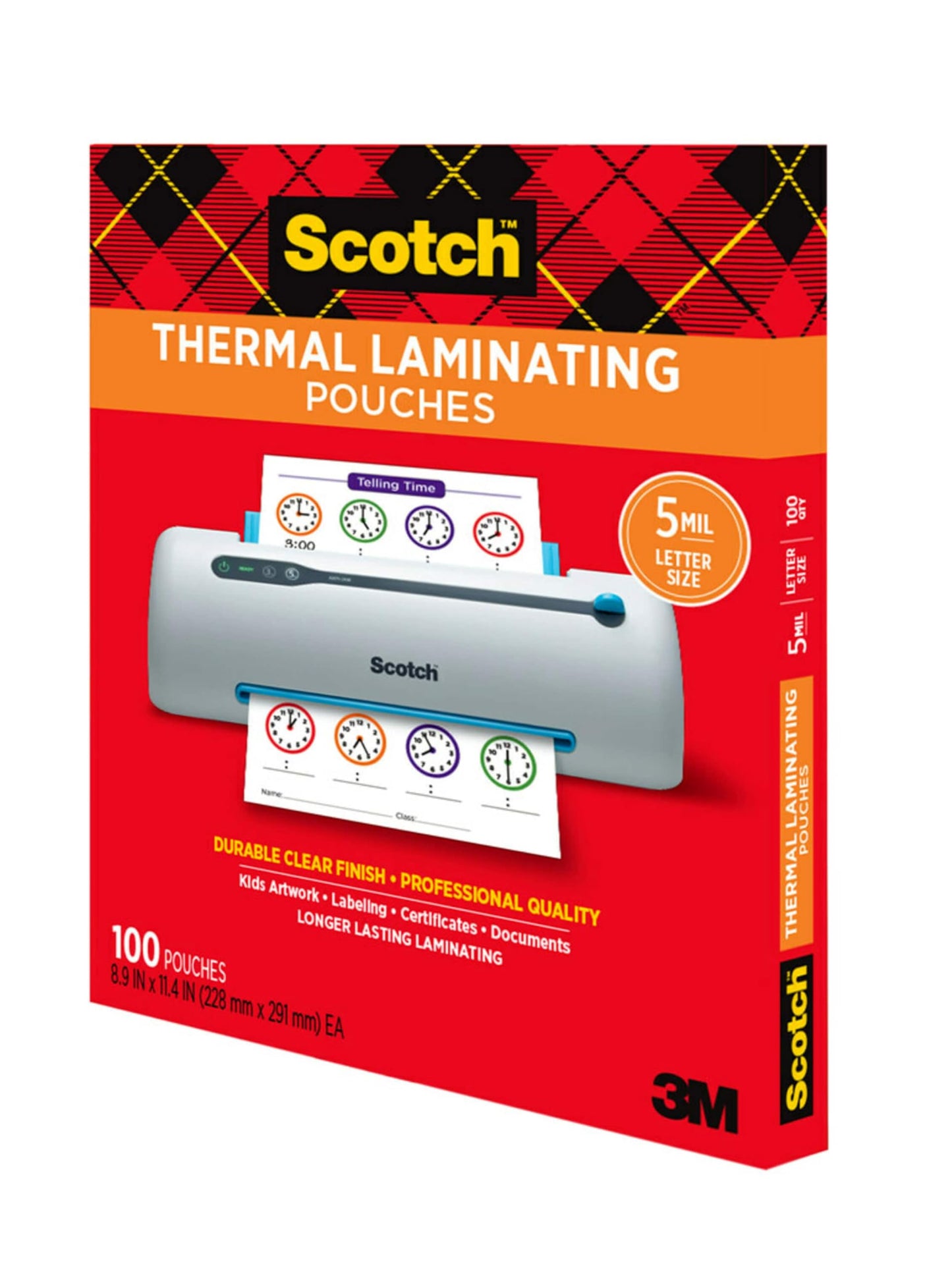 Scotch Thermal Laminating Pouches, 100 Count, Clear, 5 mil., Laminate Business Cards, Banners and Essays, Ideal Office or School Supplies, Fits Letter Sized Paper (8.9 in. × 11.4 in.)