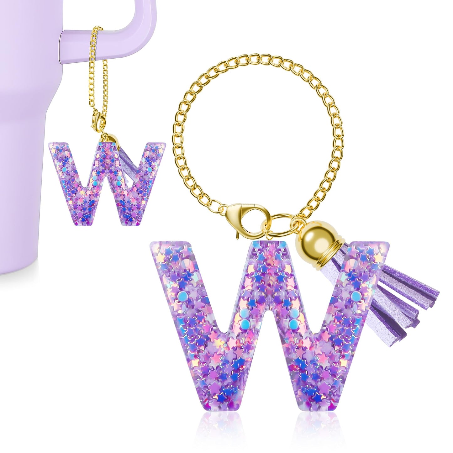 Letter Charm for Stanley Cup, 1PCS Purple Tumbler Accessories Charm for Handle, Initial Charm for Girls Women