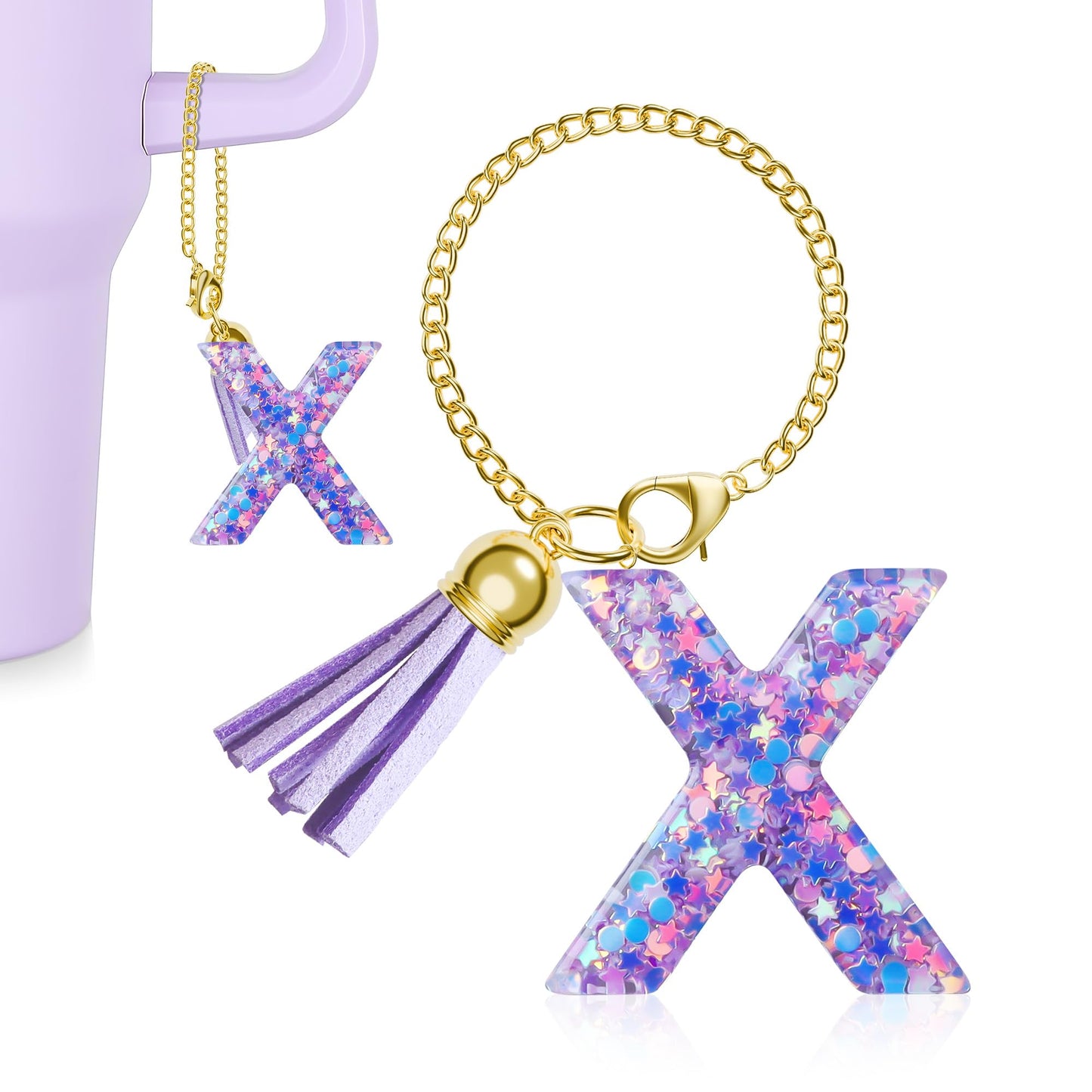 Letter Charm for Stanley Cup, 1PCS Purple Tumbler Accessories Charm for Handle, Initial Charm for Girls Women