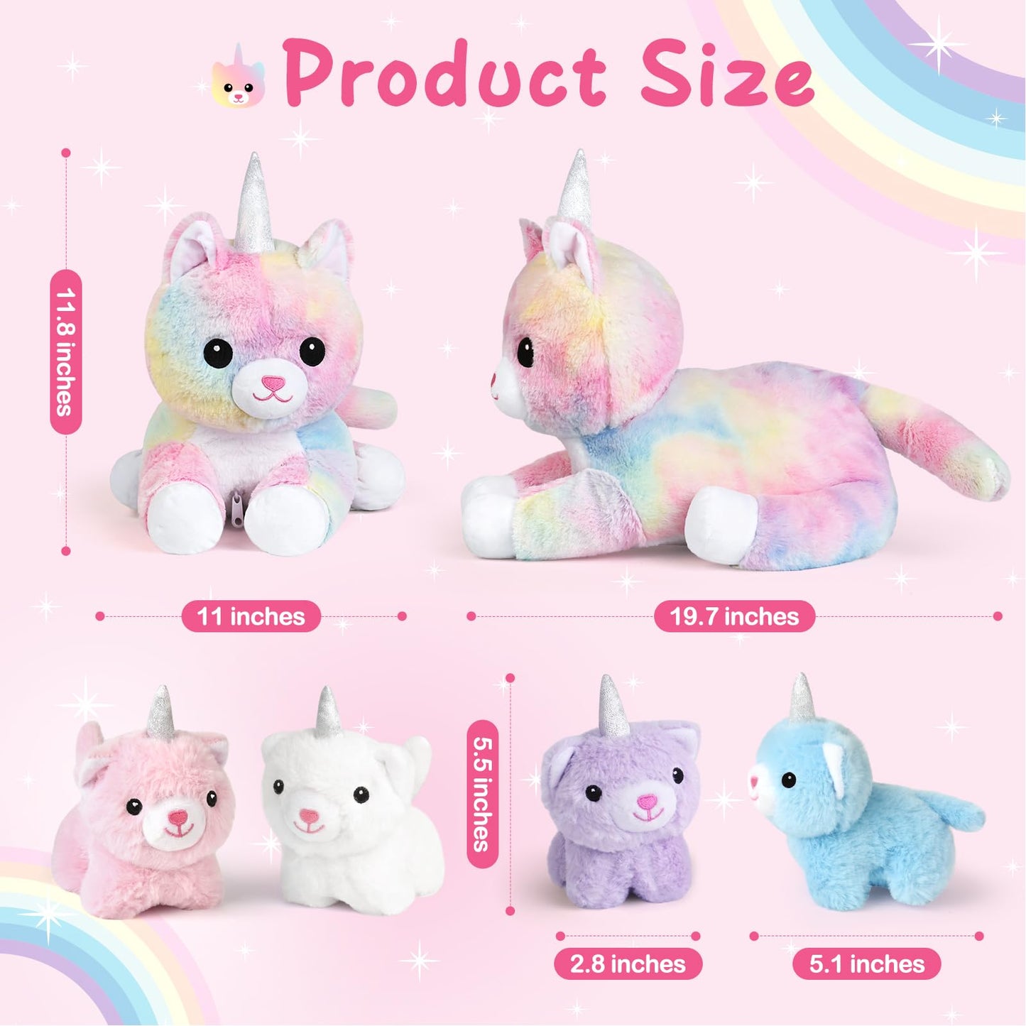 KMUYSL Toys for Girls Ages 3 4 5 6 7 8+ Years - Unicorn Mommy Stuffed Animal with 4 Baby Unicorns in Her Tummy, Soft Unicorn Plush Toys Set, Christmas Birthday Gifts for Baby, Toddler, Kids